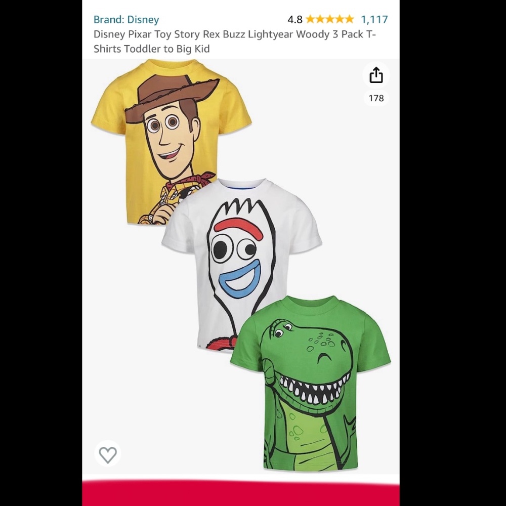 NWT 3-pack Disney Pixar T-shirts: Woody, Forky & Rex